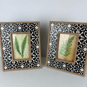 Chic Pair of Botanical Fern Prints in Black & White Pattern Frames